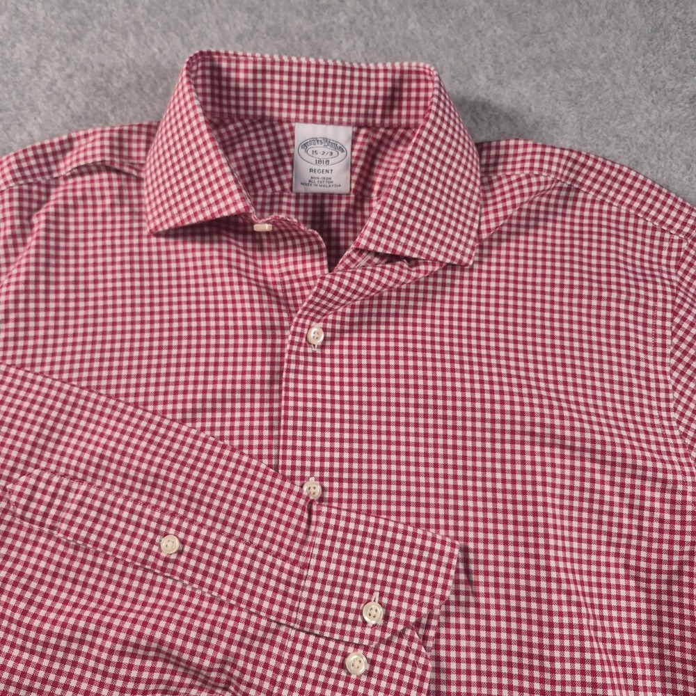Brooks Brothers Non-Iron Cotton Shirt Red Gingham Regular 15 32/33 Button-Down